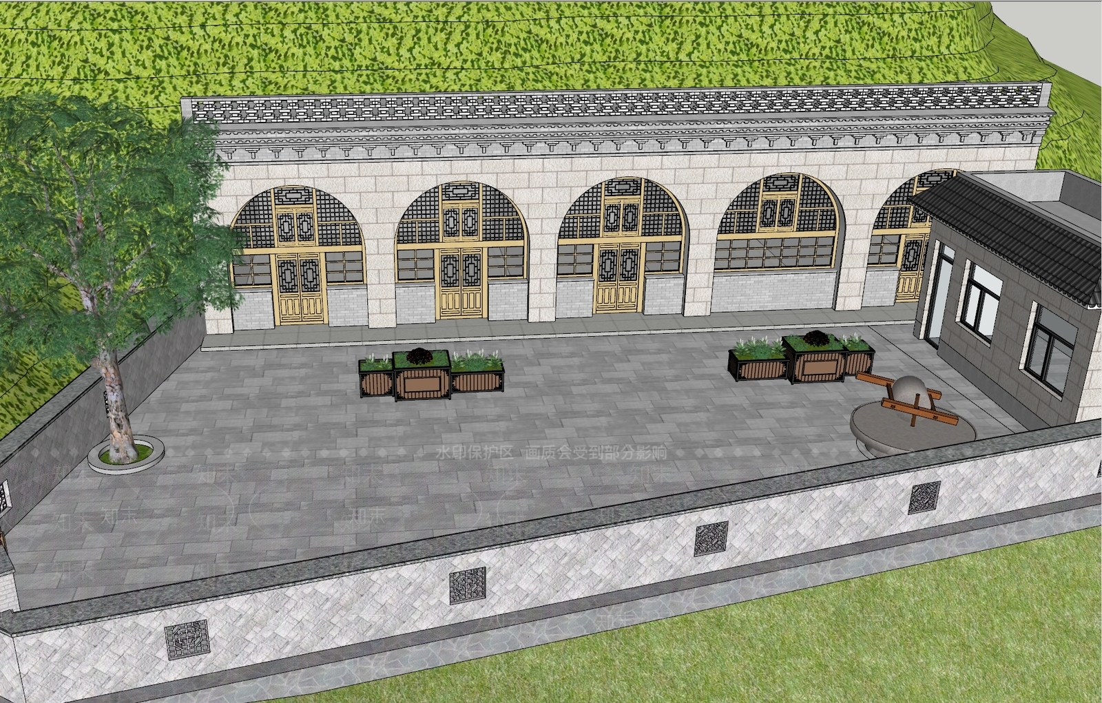 现代新中式风格建筑SU模型下载【ID:1186947653】