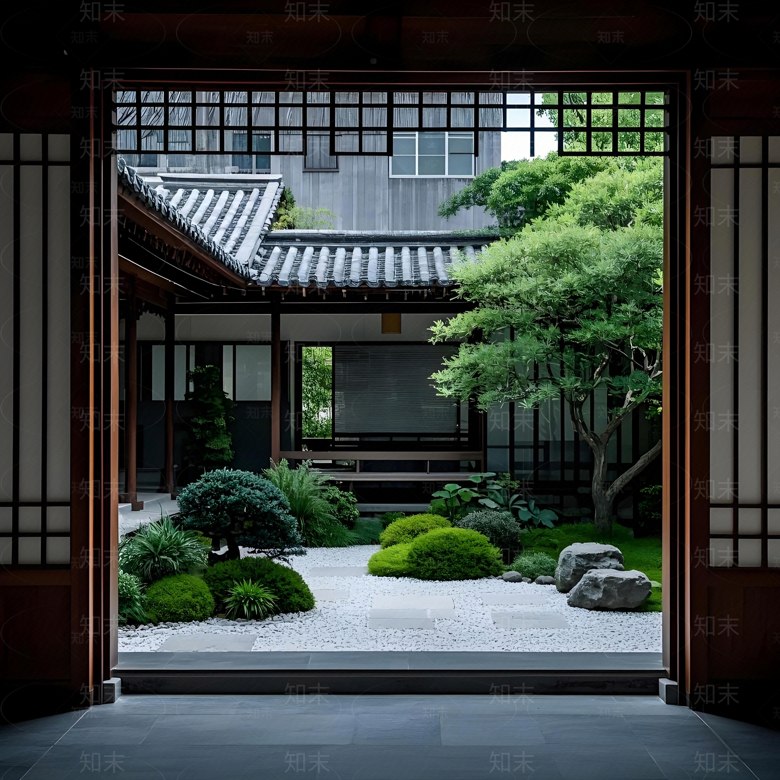 中式禅意小区外景贴图下载【ID:1186950239】