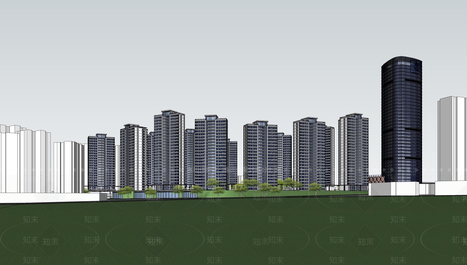 现代高层住宅SU模型下载【ID:1186955278】
