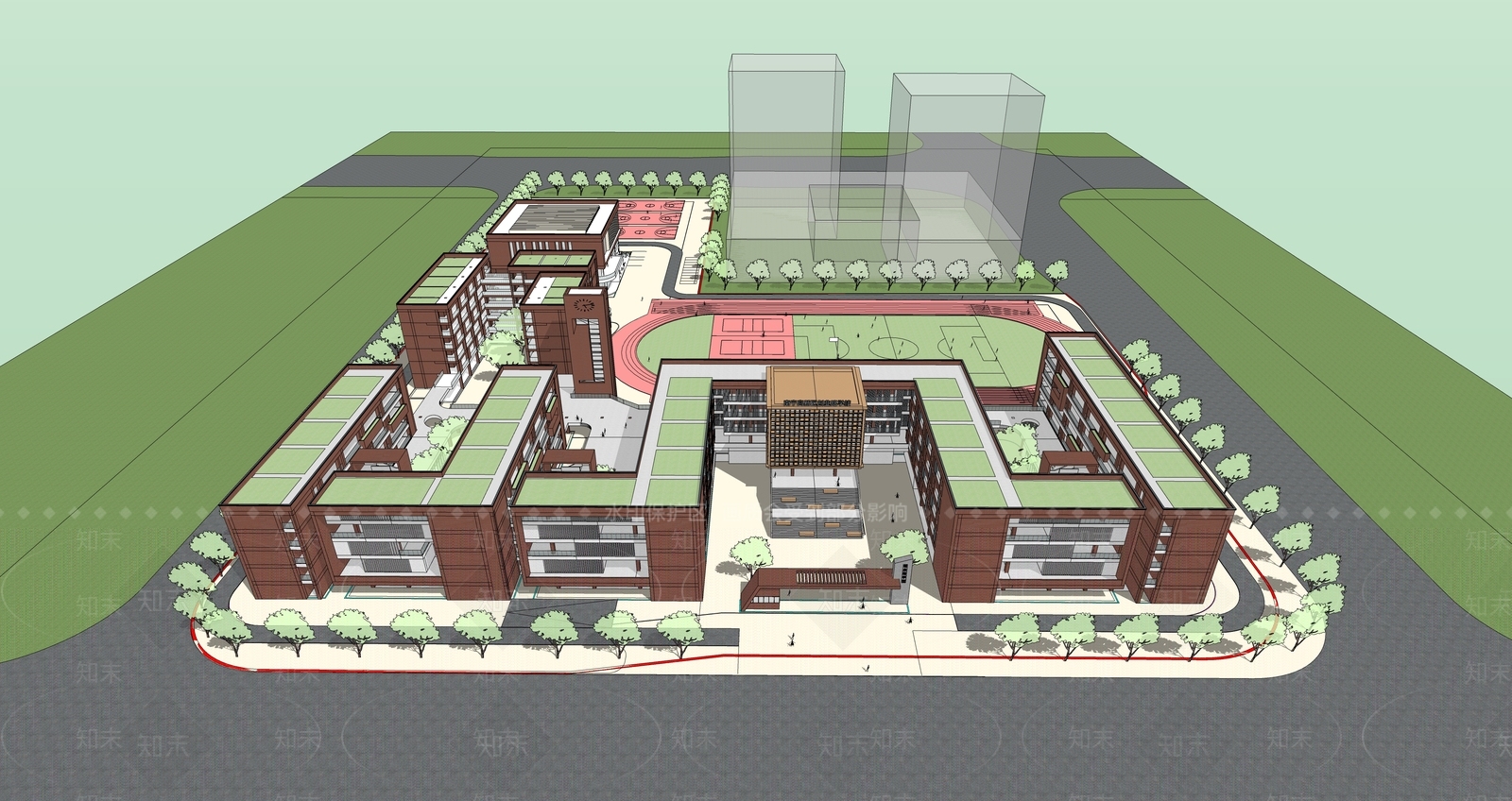 现代简约学校建筑SU模型下载【ID:1186955745】