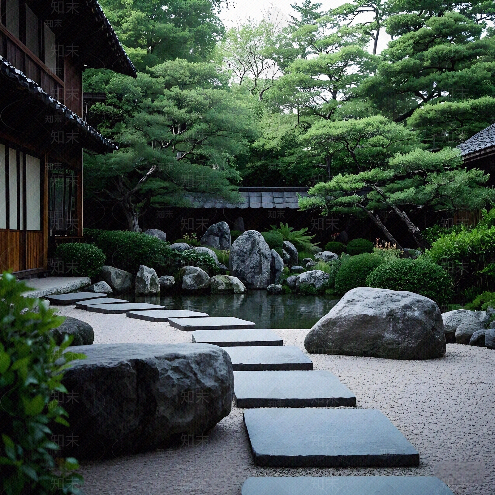 日式禅意小区外景贴图下载【ID:1186957225】