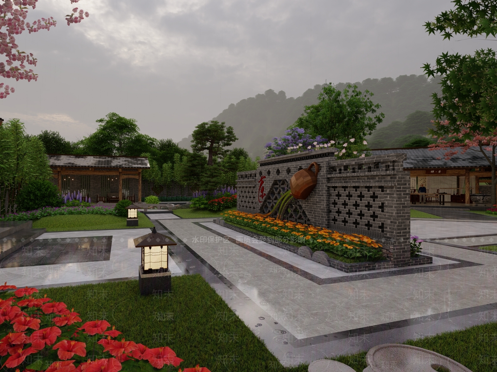 中式乡村庭院SU模型下载【ID:1186962733】