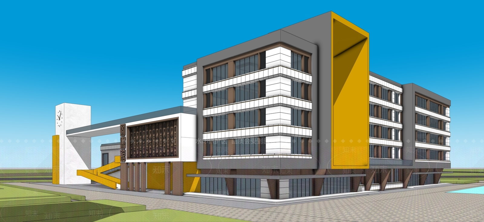 现代学校建筑SU模型下载【ID:1186959121】
