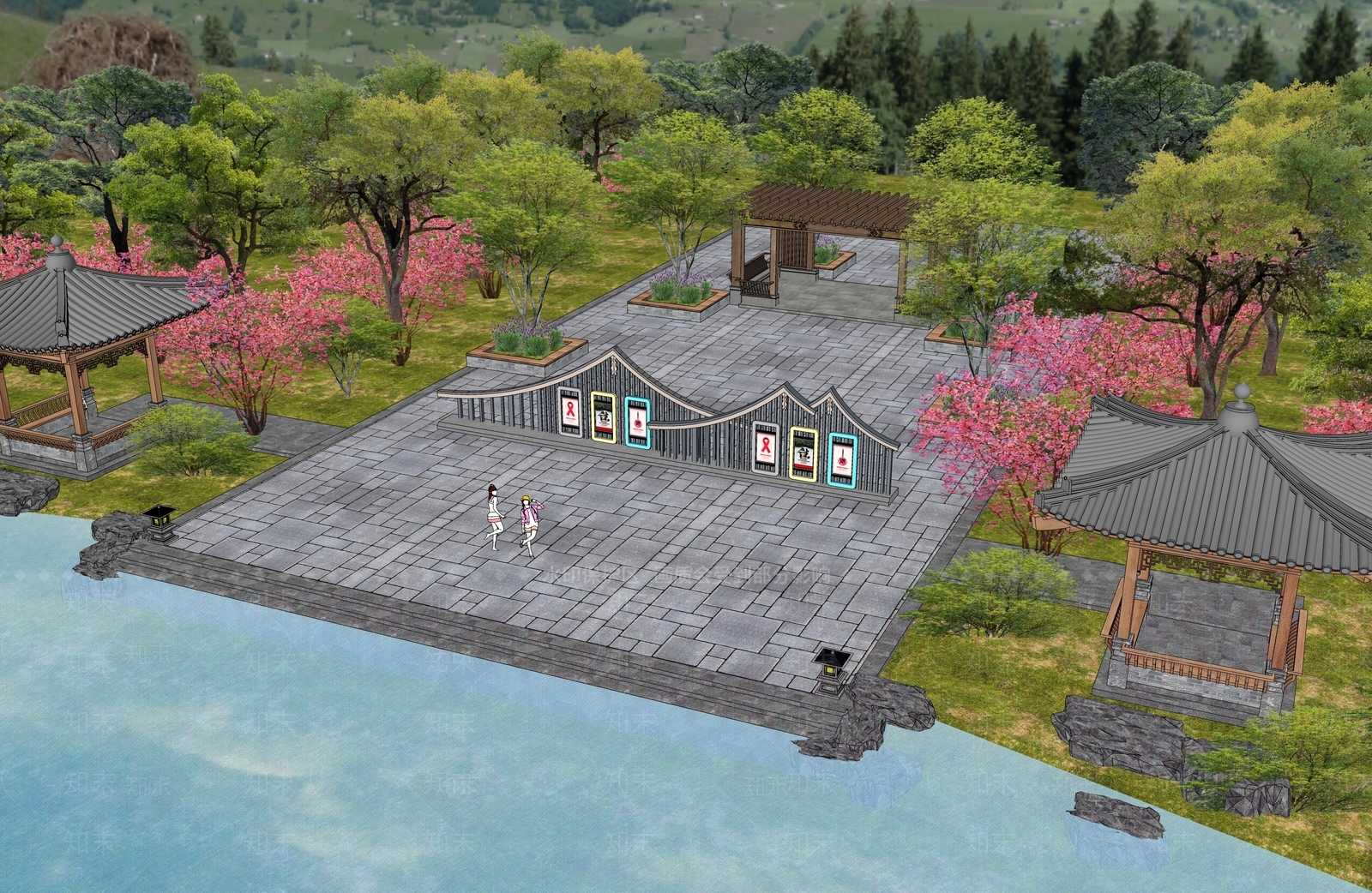 现代新中式广场景观SU模型下载【ID:1186959934】