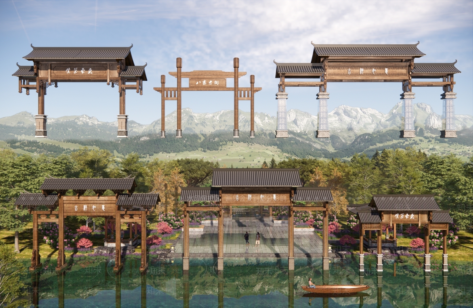 现代新中式牌坊牌楼SU模型下载【ID:1186960123】