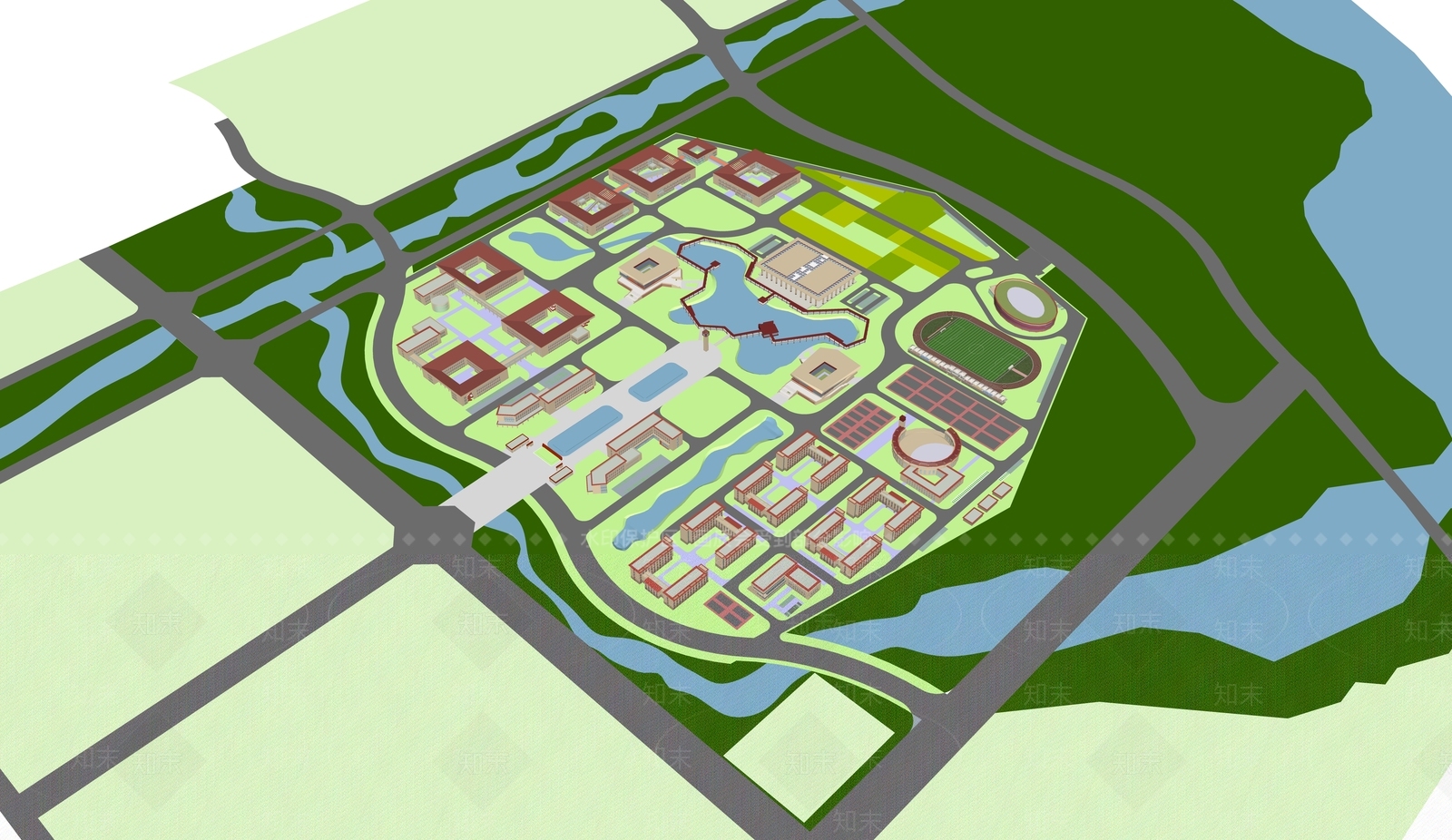 复古现代学校建筑SU模型下载【ID:1186961089】