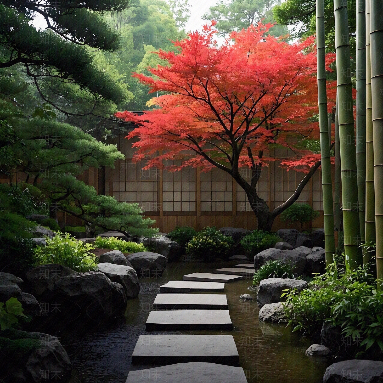 日式禅意小区外景贴图下载【ID:1186963285】