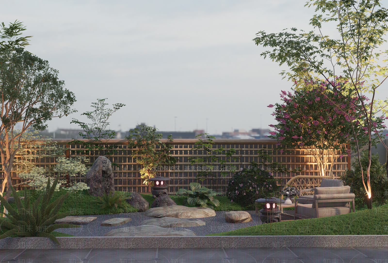 日式禅意屋顶花园SU模型下载【ID:1186965743】