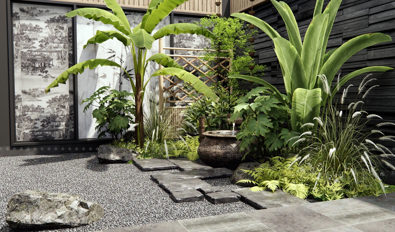 日式新中式室内景观SU模型下载【ID:1186971261】