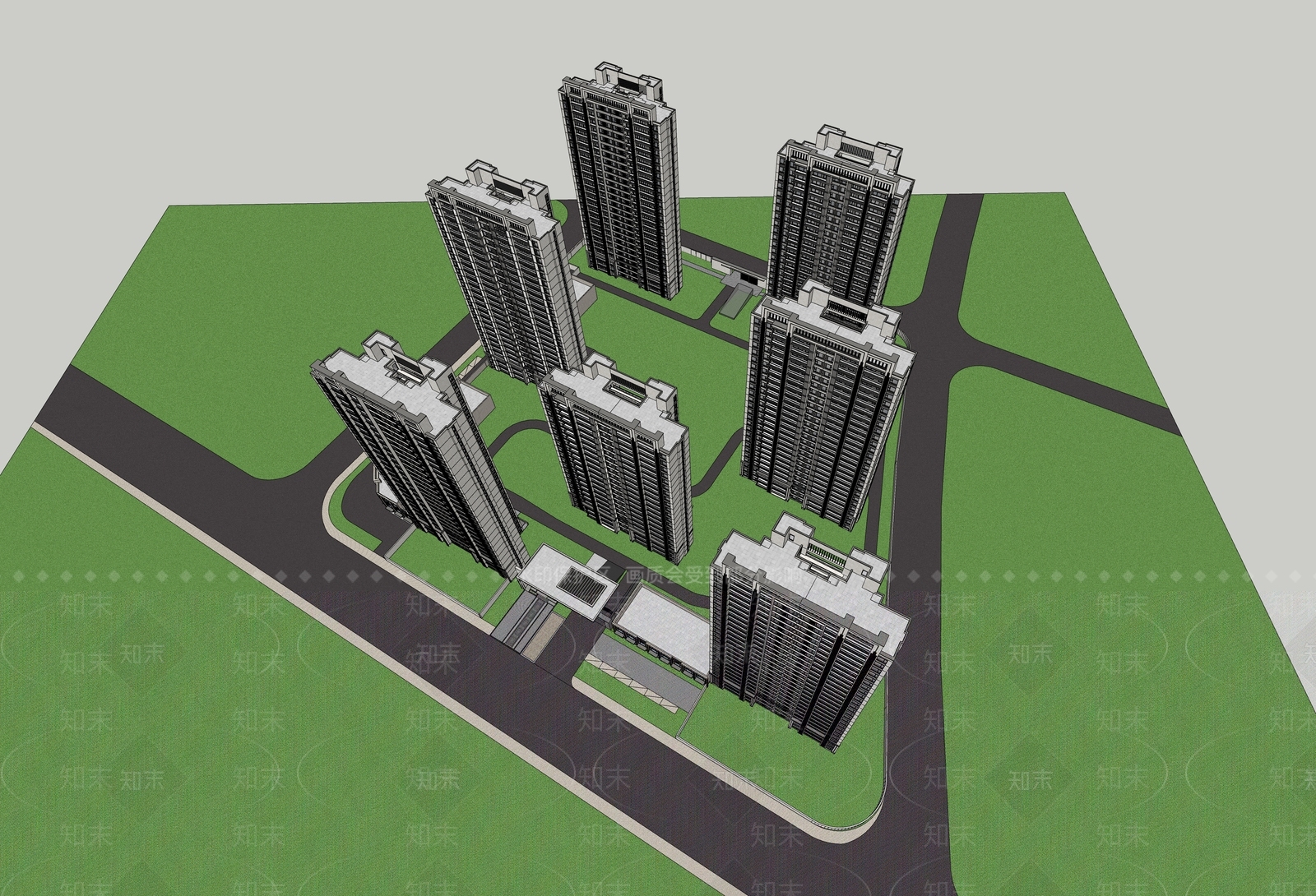 现代高层住宅SU模型下载【ID:1186972730】