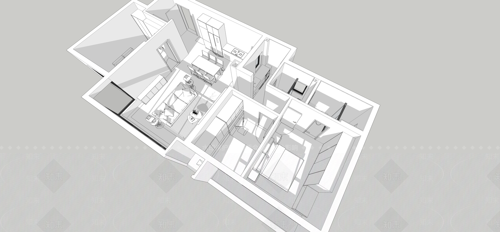 现代家装鸟瞰SU模型下载【ID:1186975397】