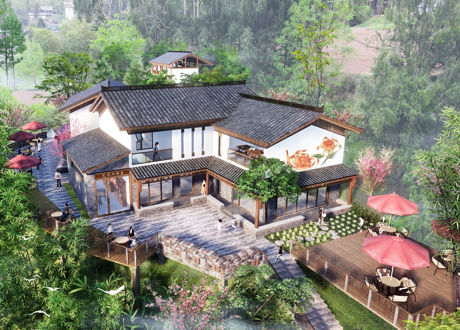 新中式现代乡村民房SU模型下载【ID:1186980646】
