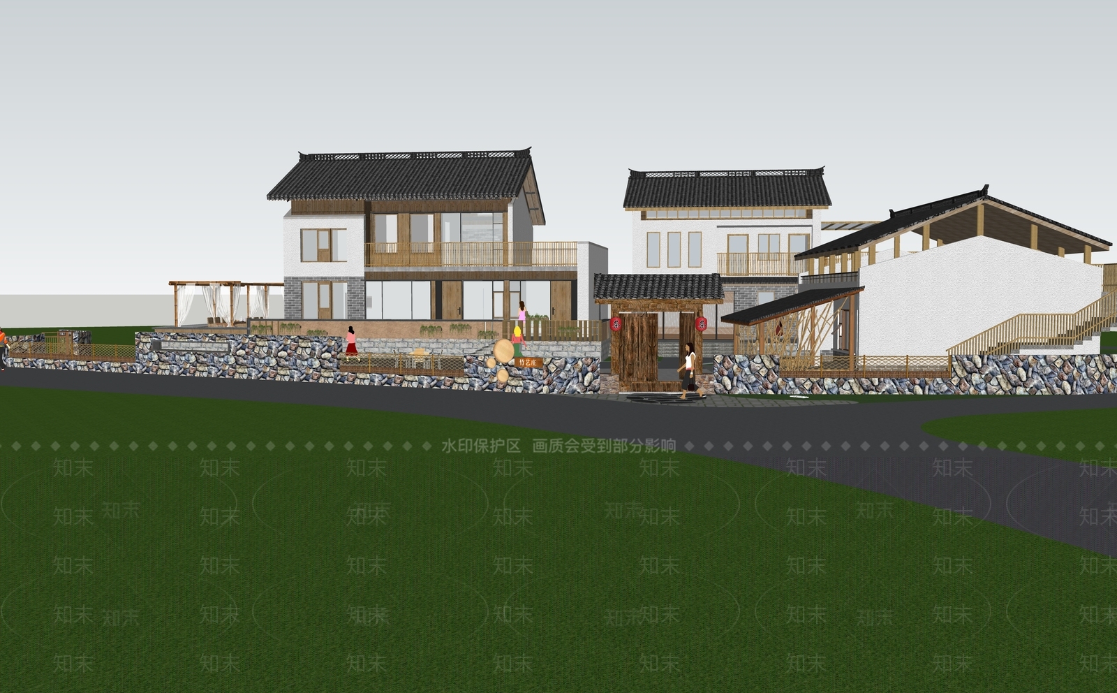 新中式现代乡村民房SU模型下载【ID:1186983208】