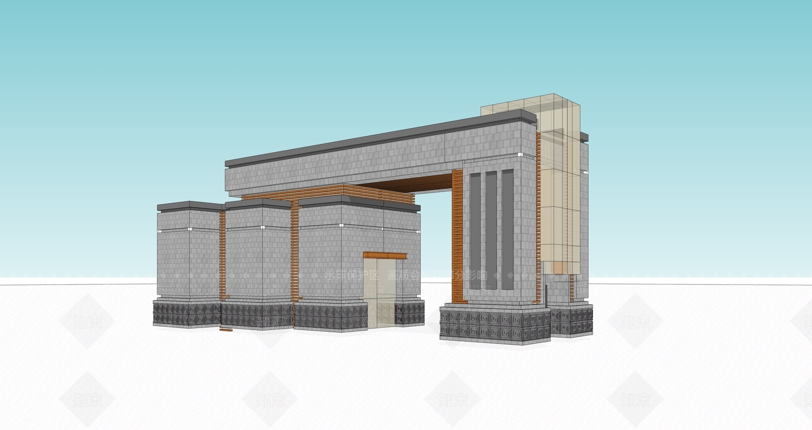 现代新中式小公建SU模型下载【ID:1186983265】