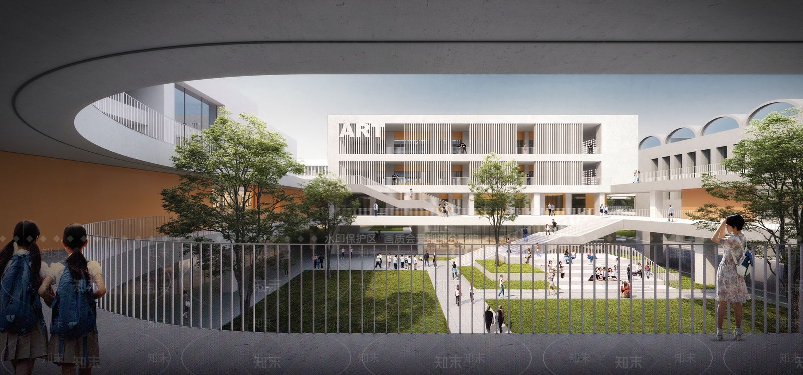 现代新中式学校建筑SU模型下载【ID:1186983699】