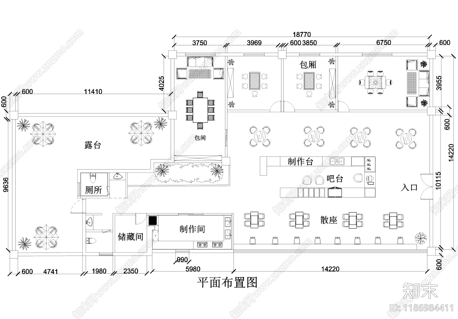 咖啡厅施工图下载【ID:1186984411】