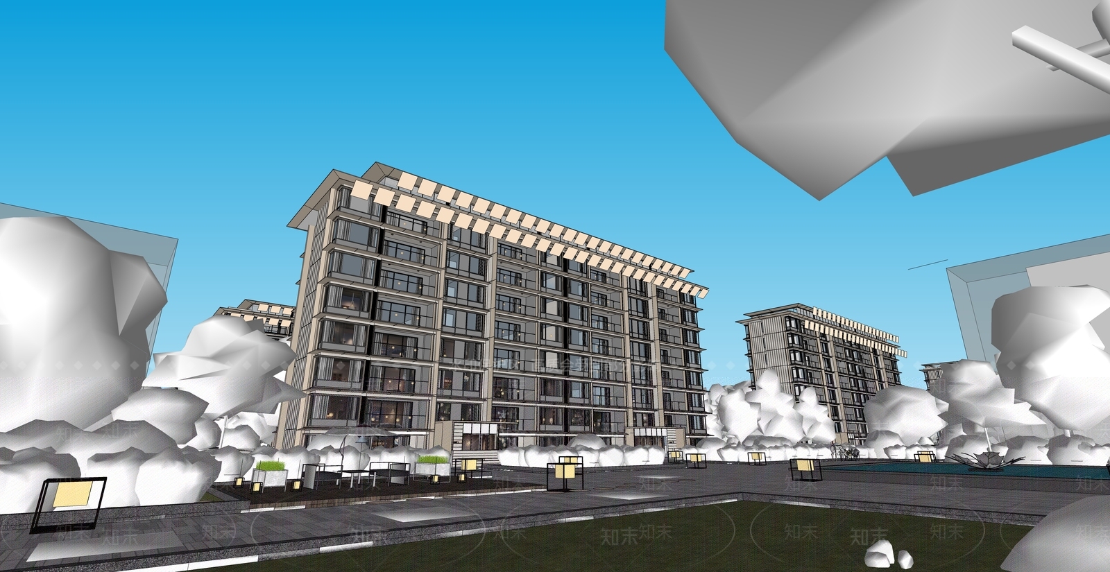 现代多层住宅SU模型下载【ID:1186984962】