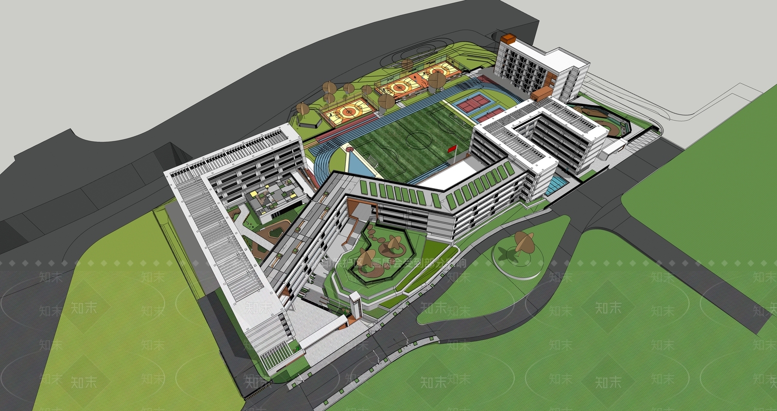 现代简约学校建筑SU模型下载【ID:1186985637】