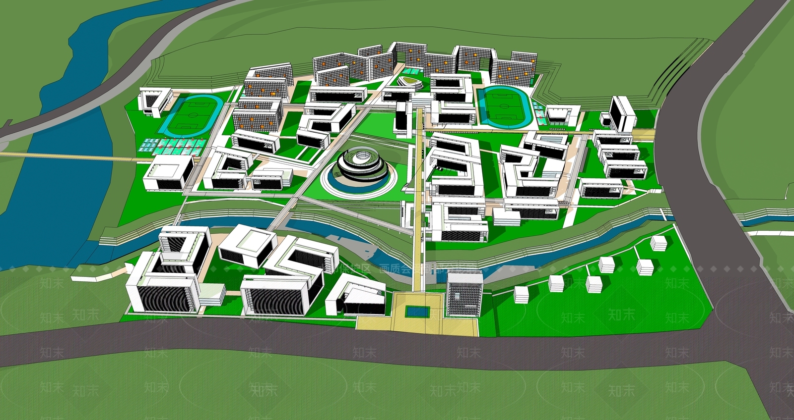 现代简约学校建筑SU模型下载【ID:1186995570】