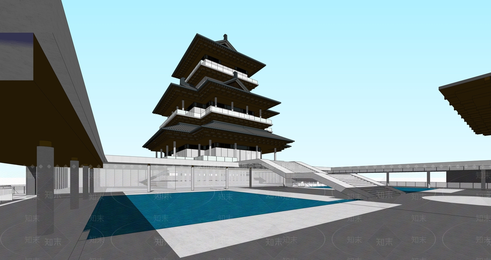 新中式中式古建筑SU模型下载【ID:1186996214】