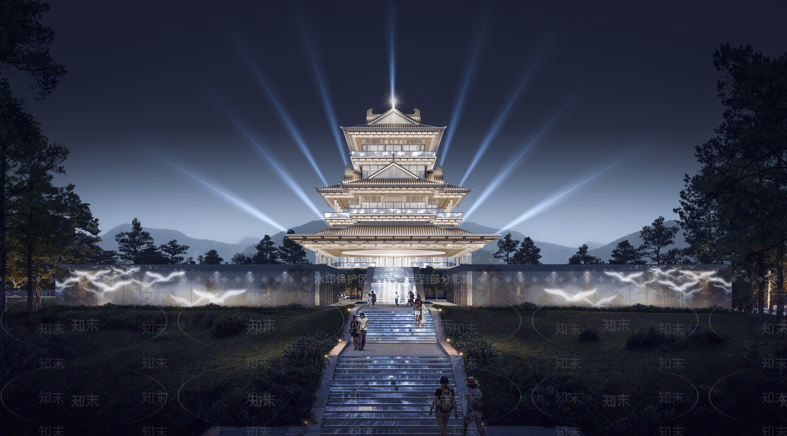 新中式中式古建筑SU模型下载【ID:1186996214】