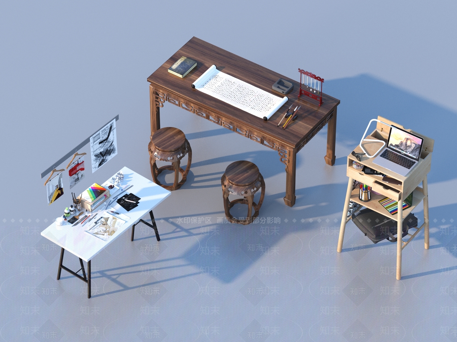 现代书桌3D模型下载【ID:1186996474】