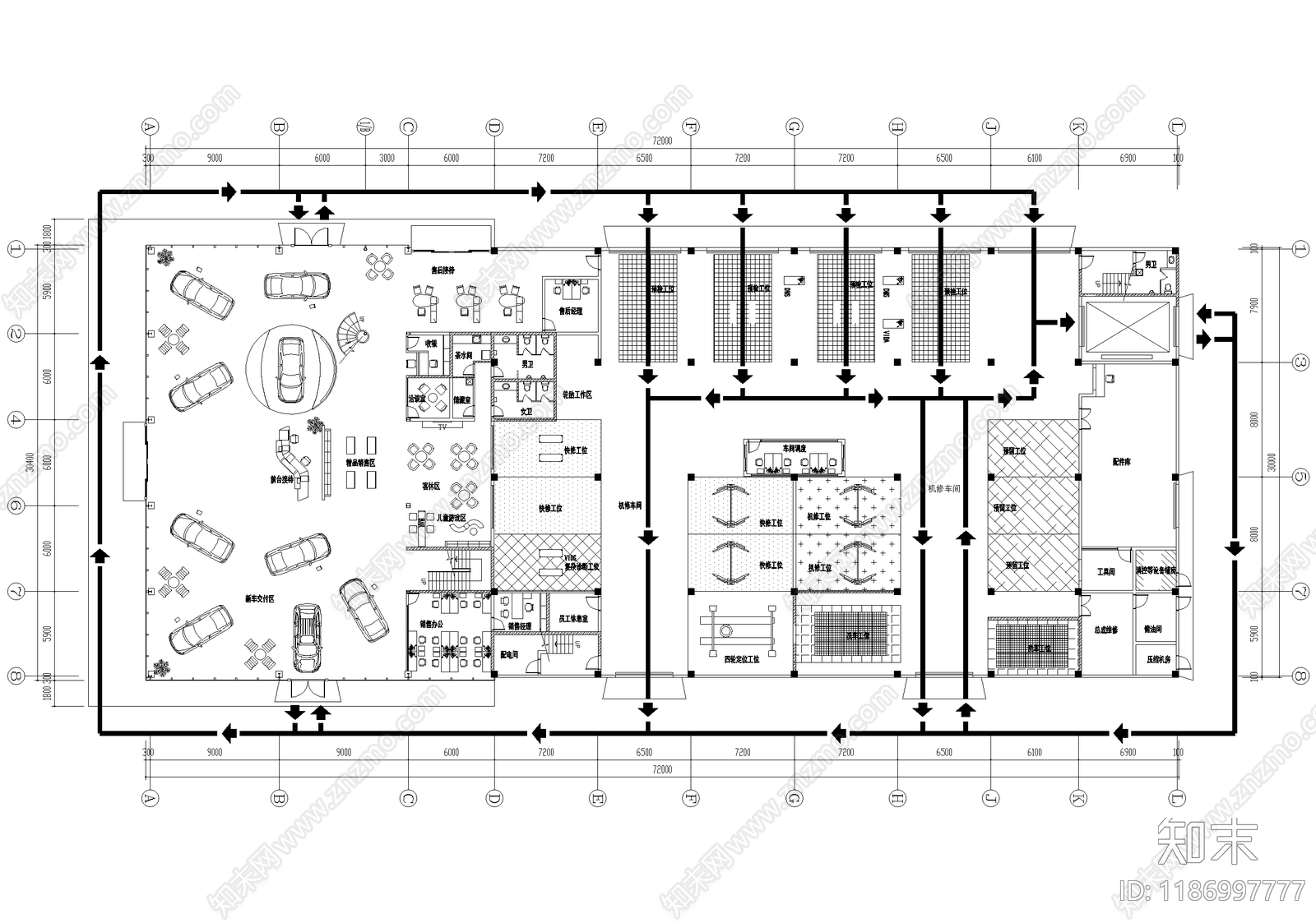 4s店施工图下载【ID:1186997777】
