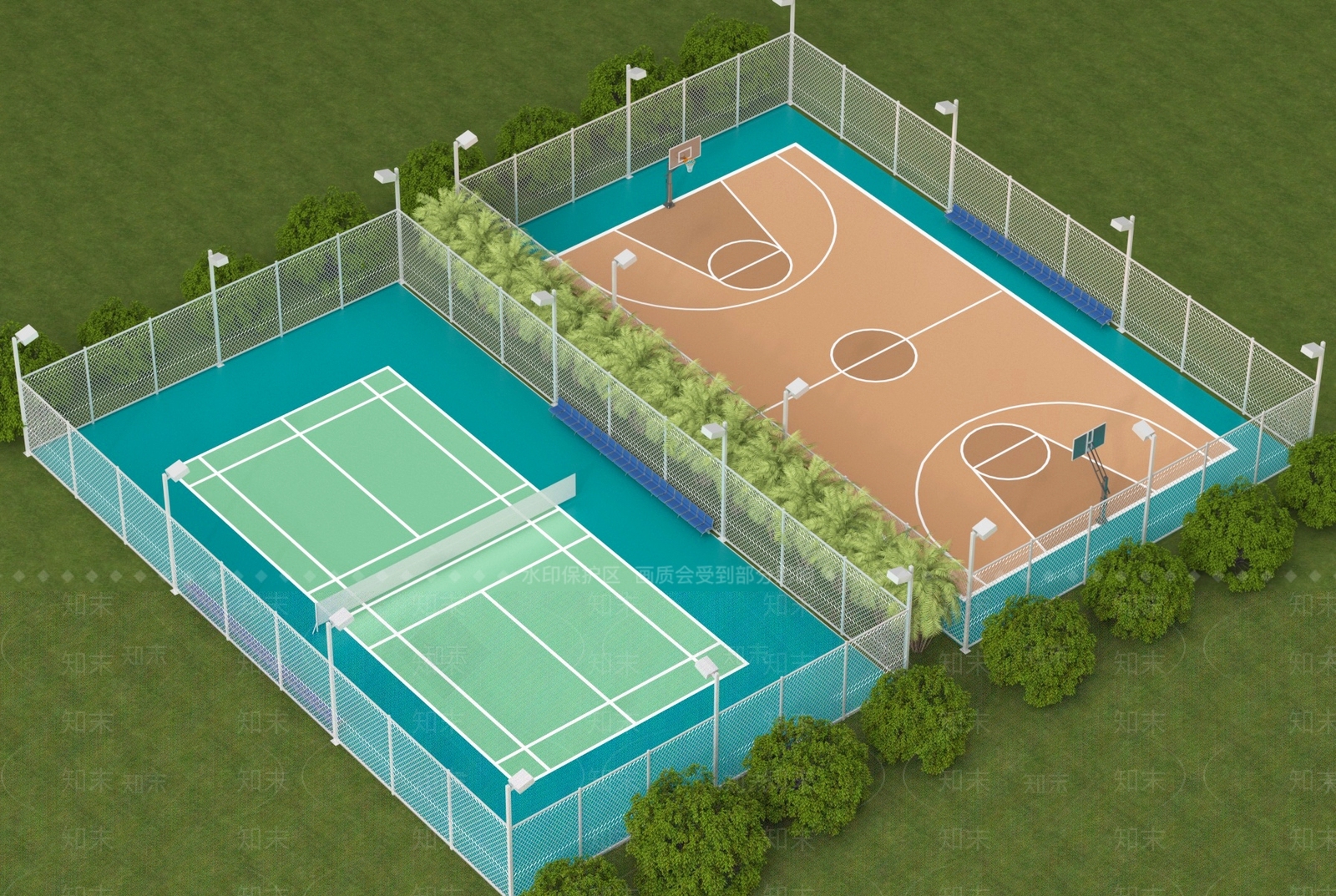 现代篮球场SU模型下载【ID:1187002592】