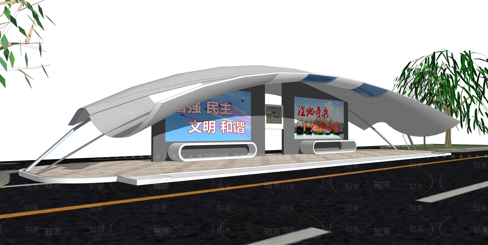 现代公交站台SU模型下载【ID:1187006049】