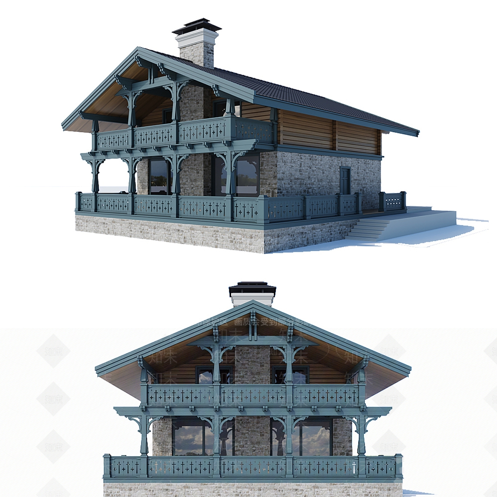 现代美式别墅外观3D模型下载【ID:1187009533】