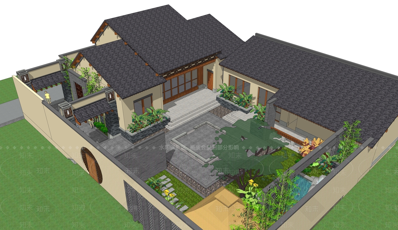 新中式现代四合院SU模型下载【ID:1187012560】