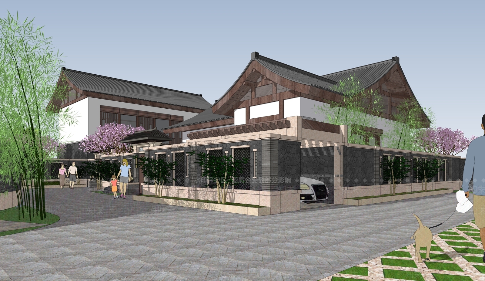 新中式现代民宿建筑SU模型下载【ID:1187013707】