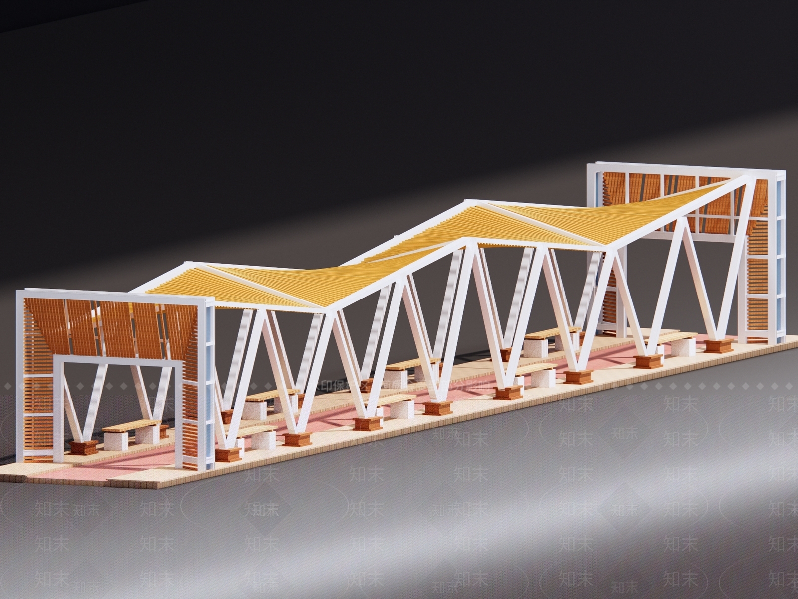 现代原木廊架3D模型下载【ID:1187018018】