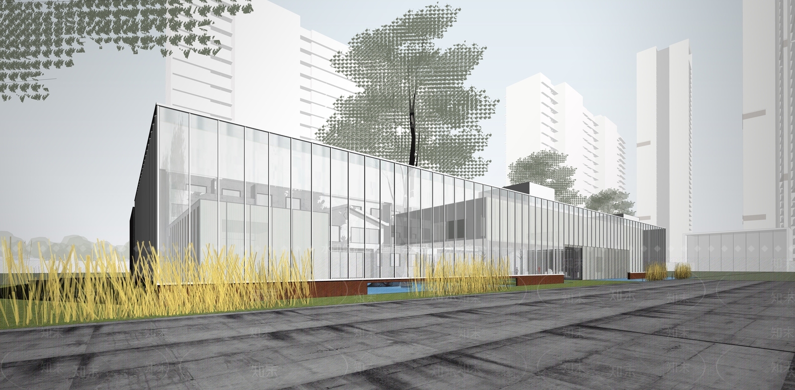 现代售楼处建筑SU模型下载【ID:1187018619】