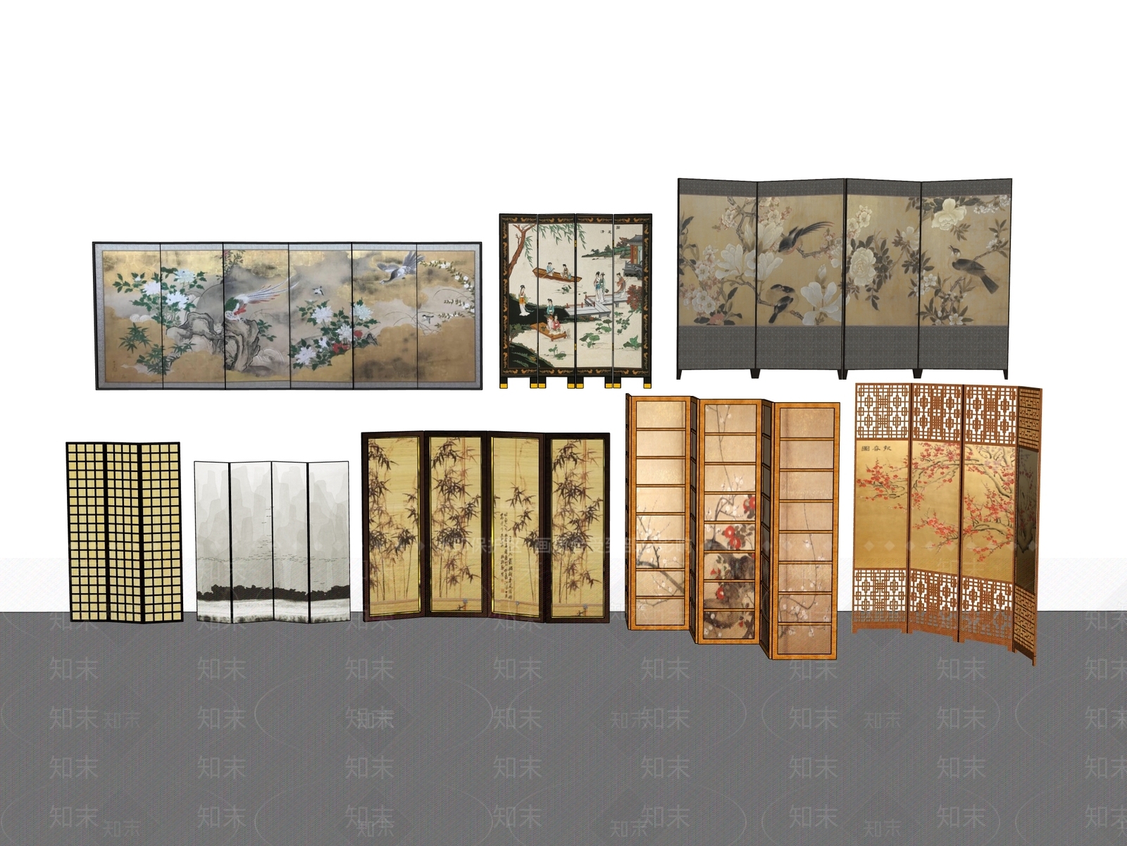中式日式屏风SU模型下载【ID:1187027930】