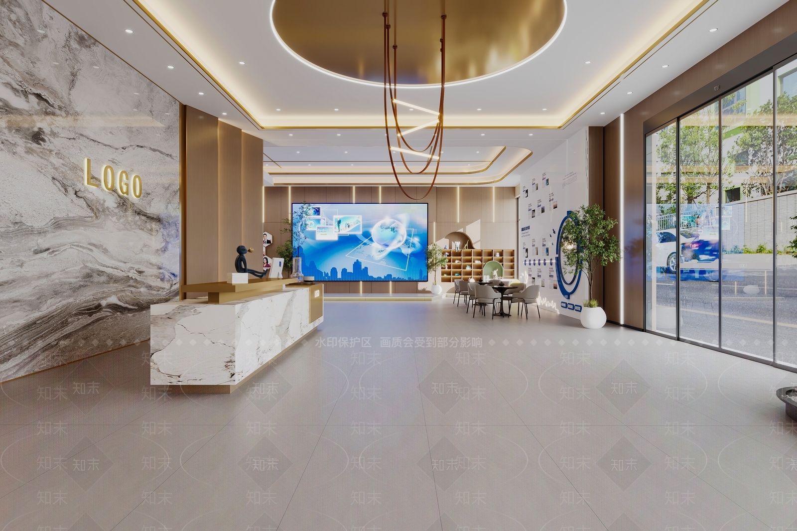 现代轻奢办公大厅3D模型下载【ID:1187056226】