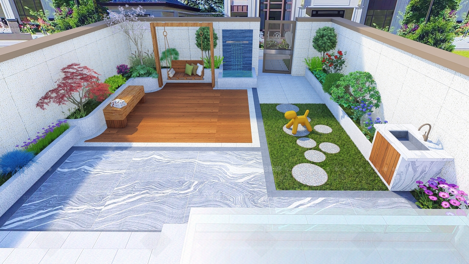 新中式现代庭院小品SU模型下载【ID:1187393324】