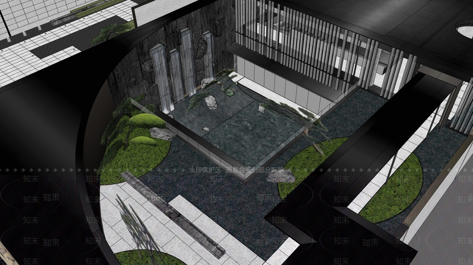 新中式轻奢小区景观SU模型下载【ID:1187057158】