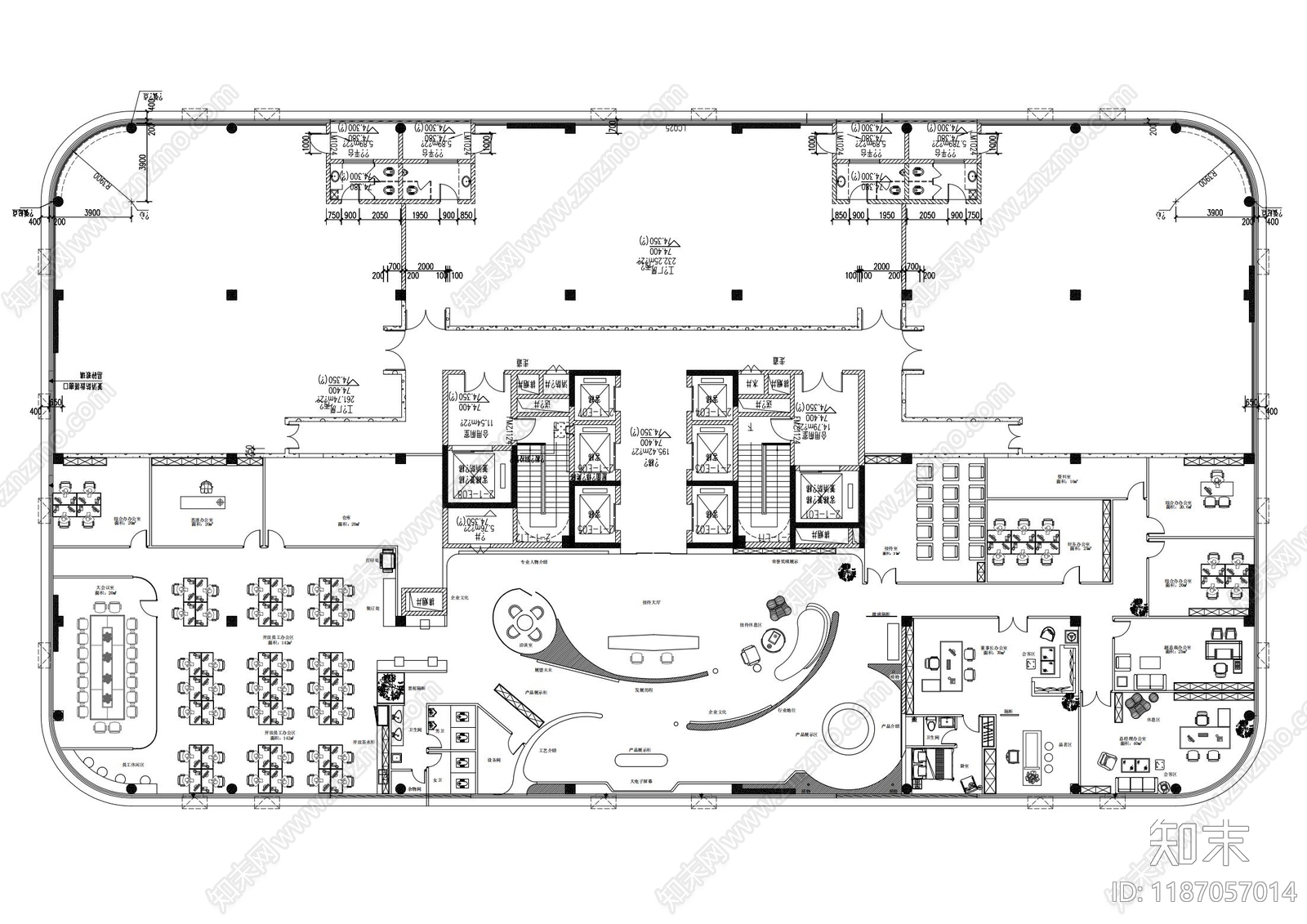 现代极简整体办公空间cad施工图下载【ID:1187057014】