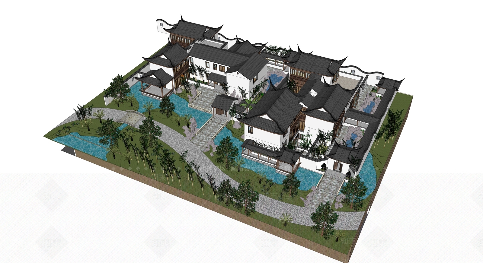 现代新中式四合院SU模型下载【ID:1187057589】