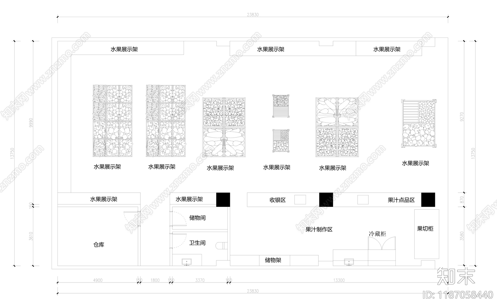 现代水果店施工图下载【ID:1187058440】