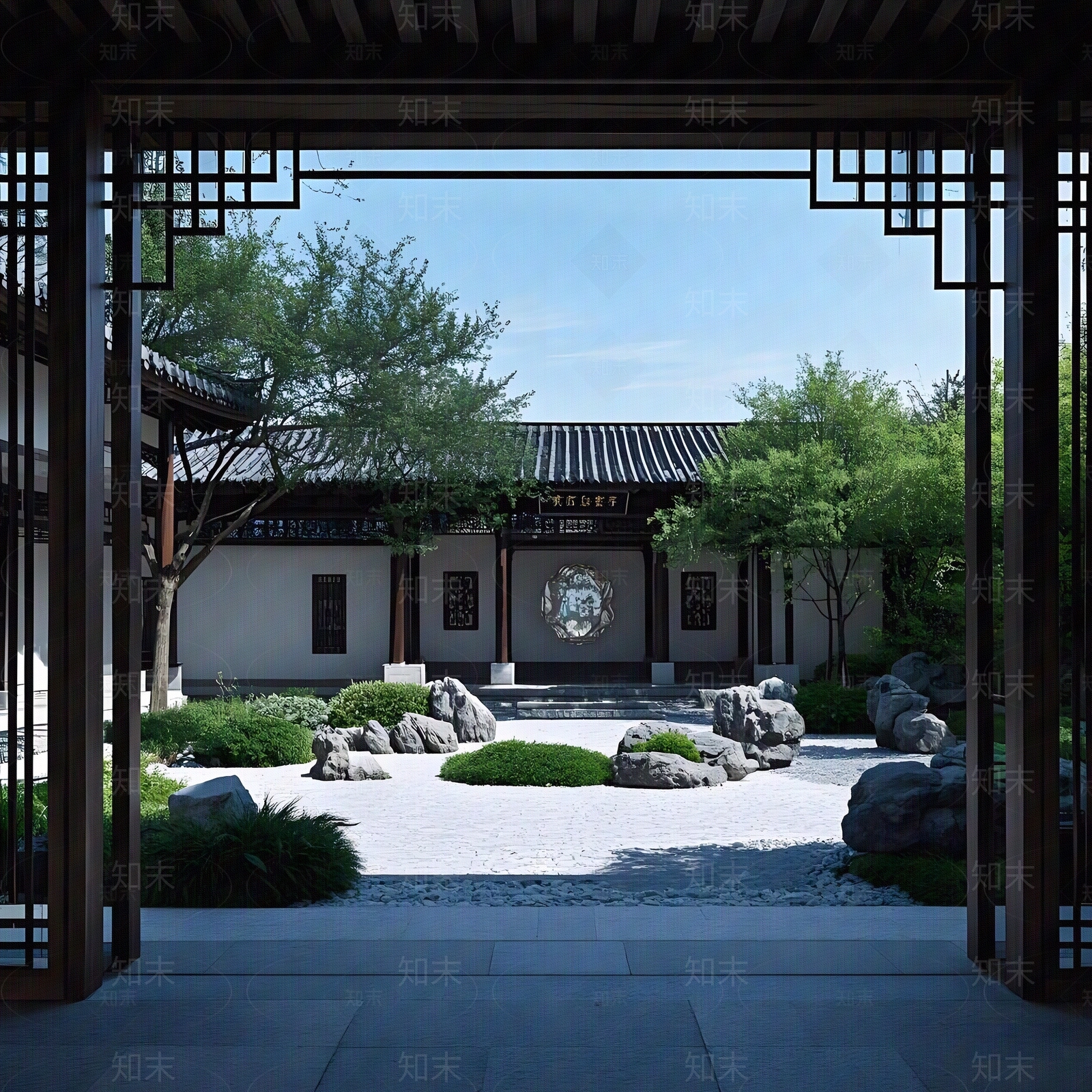 新中式禅意小区外景贴图下载【ID:1187064254】