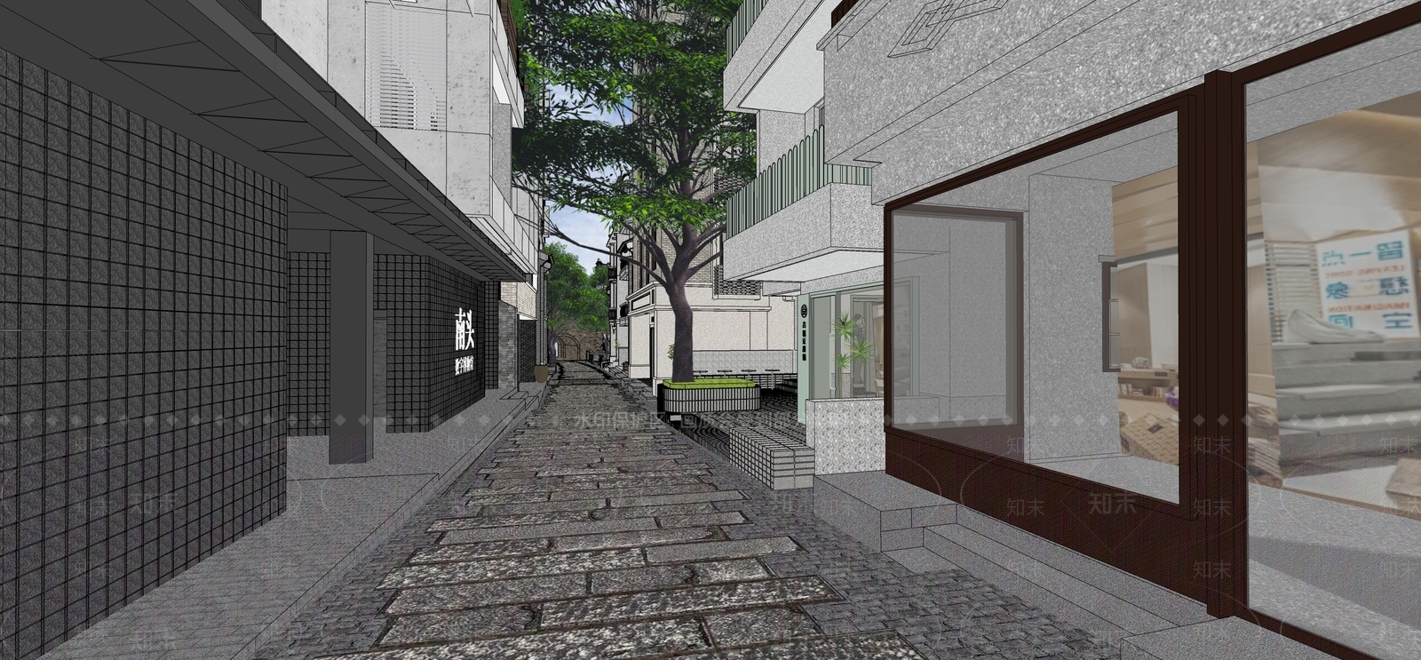 现代复古商业街SU模型下载【ID:1187227365】