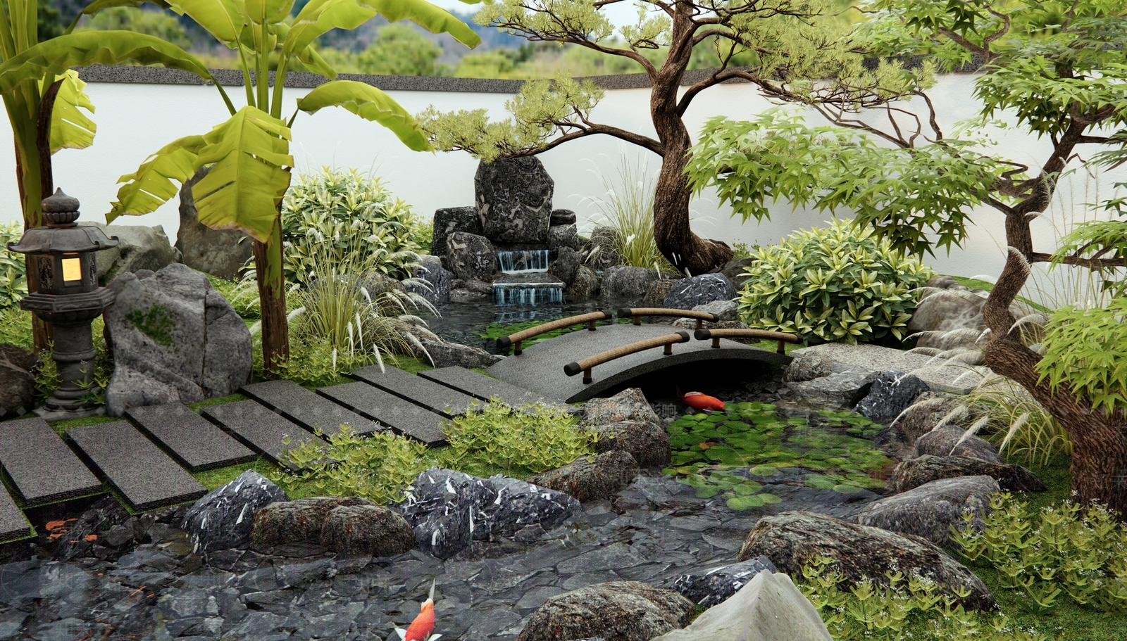 日式新中式水景SU模型下载【ID:1187065101】