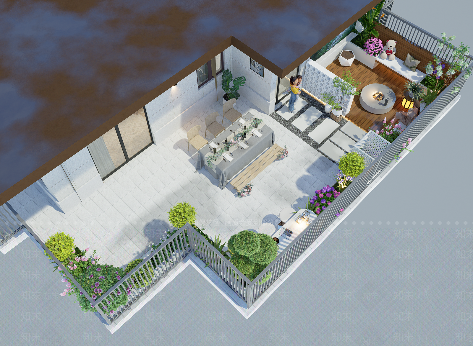 现代奶油屋顶花园SU模型下载【ID:1187068215】
