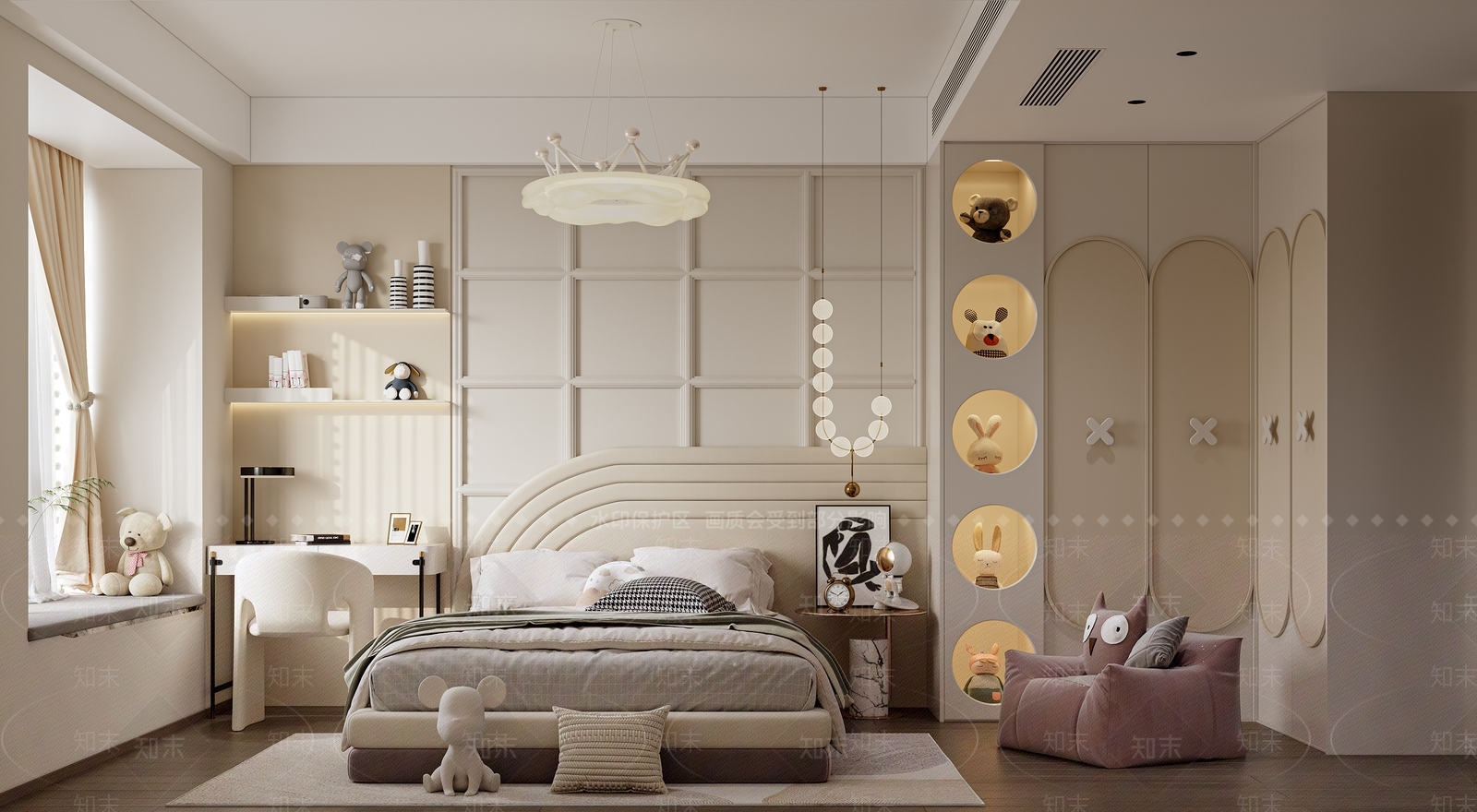 现代奶油家居卧室3D模型下载【ID:1187072562】