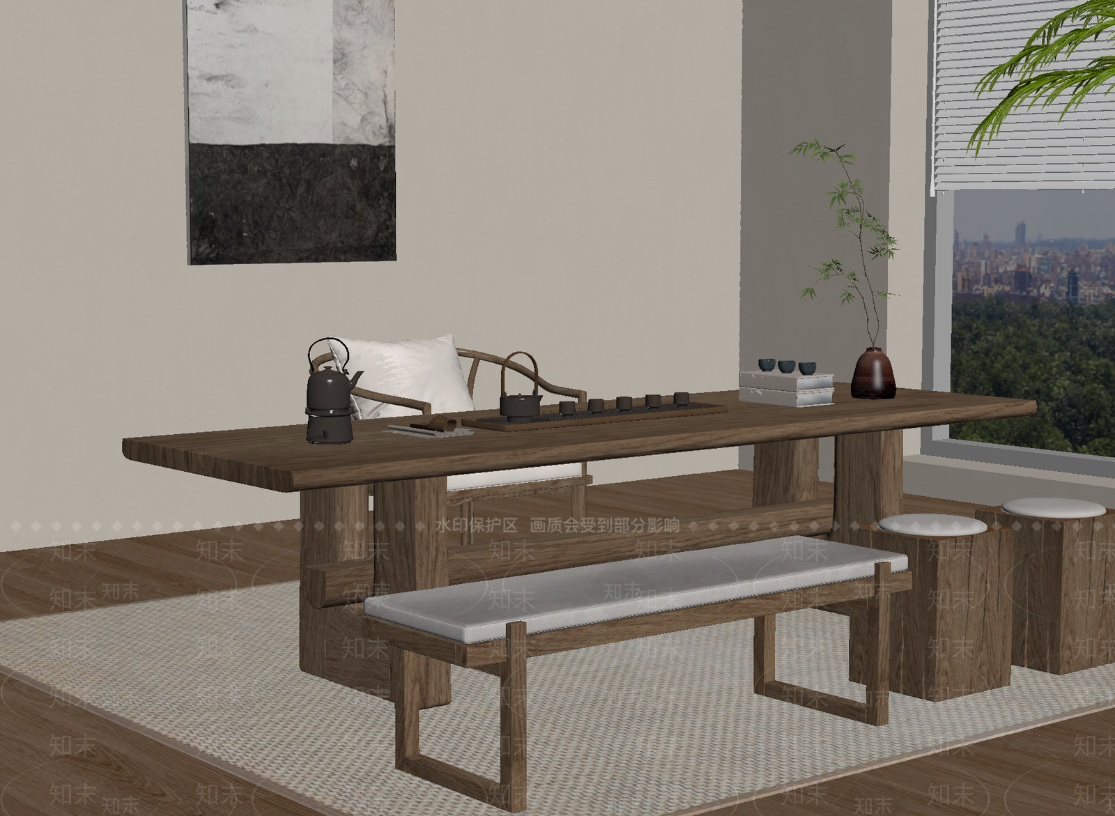 新中式茶室SU模型下载【ID:1187075924】
