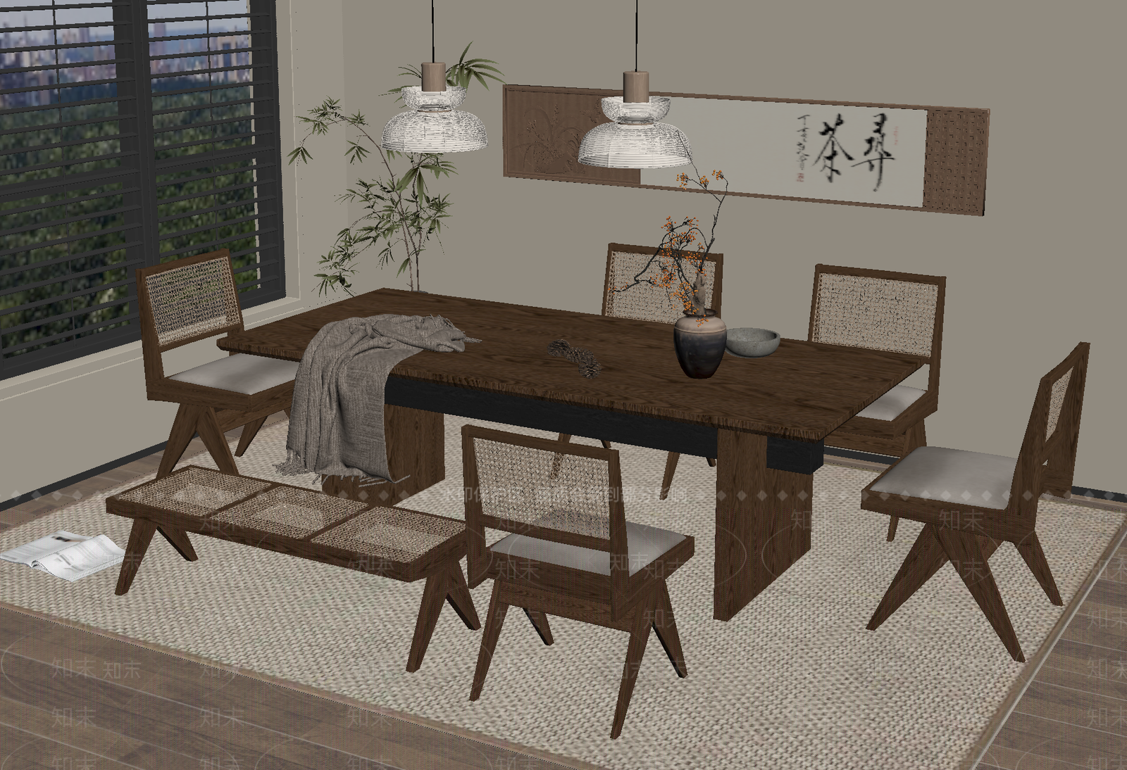 新中式茶室SU模型下载【ID:1187077023】