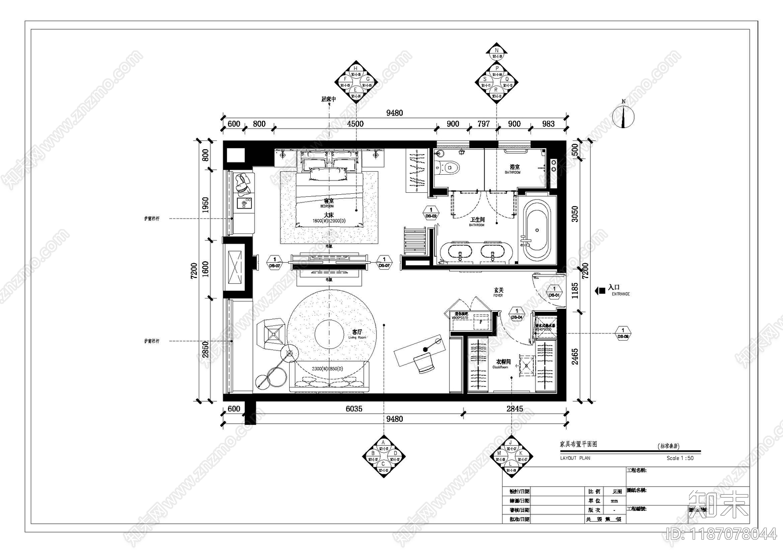 酒店套房施工图下载【ID:1187078044】