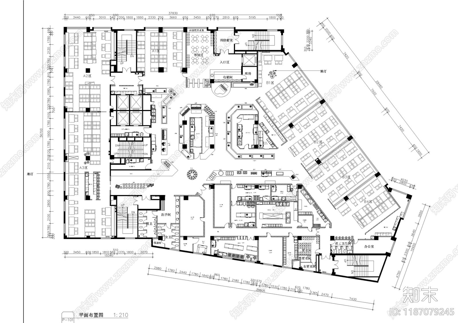 现代自助餐厅cad施工图下载【ID:1187079245】